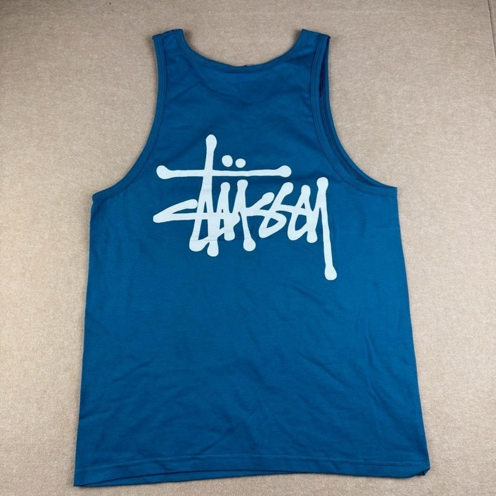 Stussy Tank Top Mens Small Blue Logo Streetwear Skate Surf Sleeveless Tee